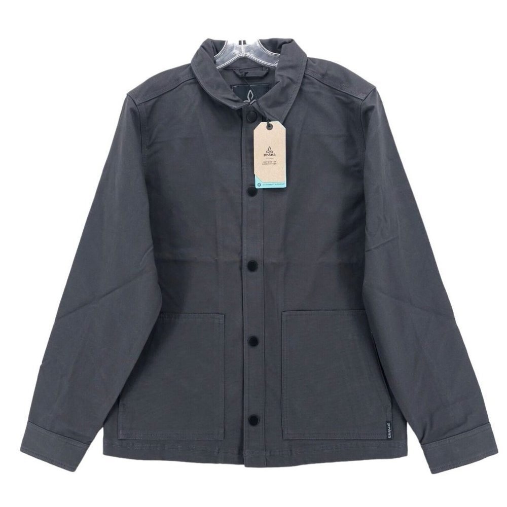 NWT PRANA Westside Jacket Charcoal Gray Canvas Organic Snap Men's Size MEDIUM